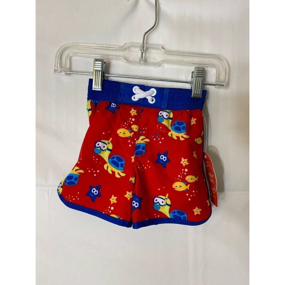 New Boys Swim Trunks Swimsuit baby Infant 3M 3 months Red Turtle Fish Vacation